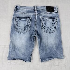 True Religion Denim Shorts Jeans Light Wash Big Stitch USA Made Mens 32 Slim Y2K